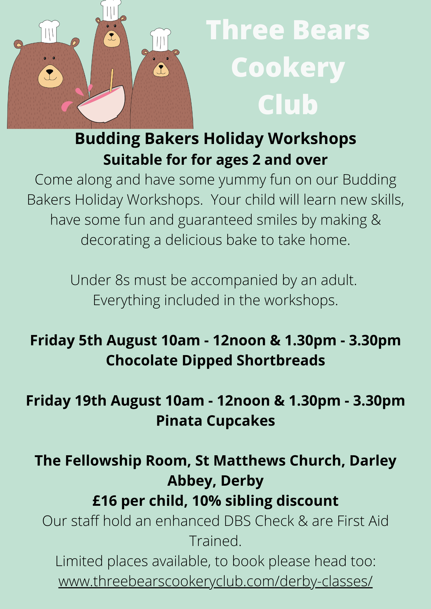 Three Bears Cookery - Budding Bakers Summer Workshops - Derby Days Out